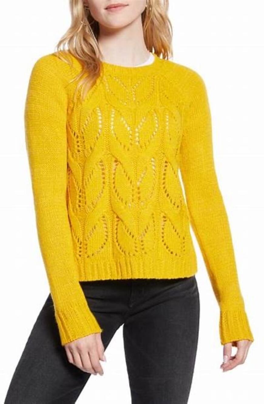 1901 Mustard Yellow Chunky Piontelle Knit Crewneck Pullover Sweater Size L